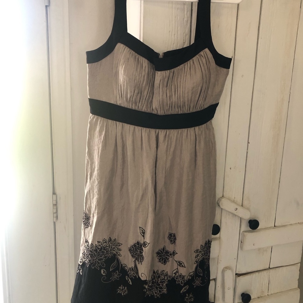 SL fashions black/taupe beaded flower dress